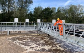 Image shows Harewood Whin Leachate Treatment Plant lagoon and access gantry